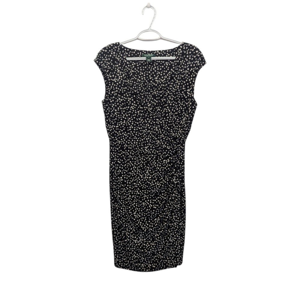 Lauren Ralph Lauren Stretchy Printed Dress Faux Wrap Ruching Details Size 12